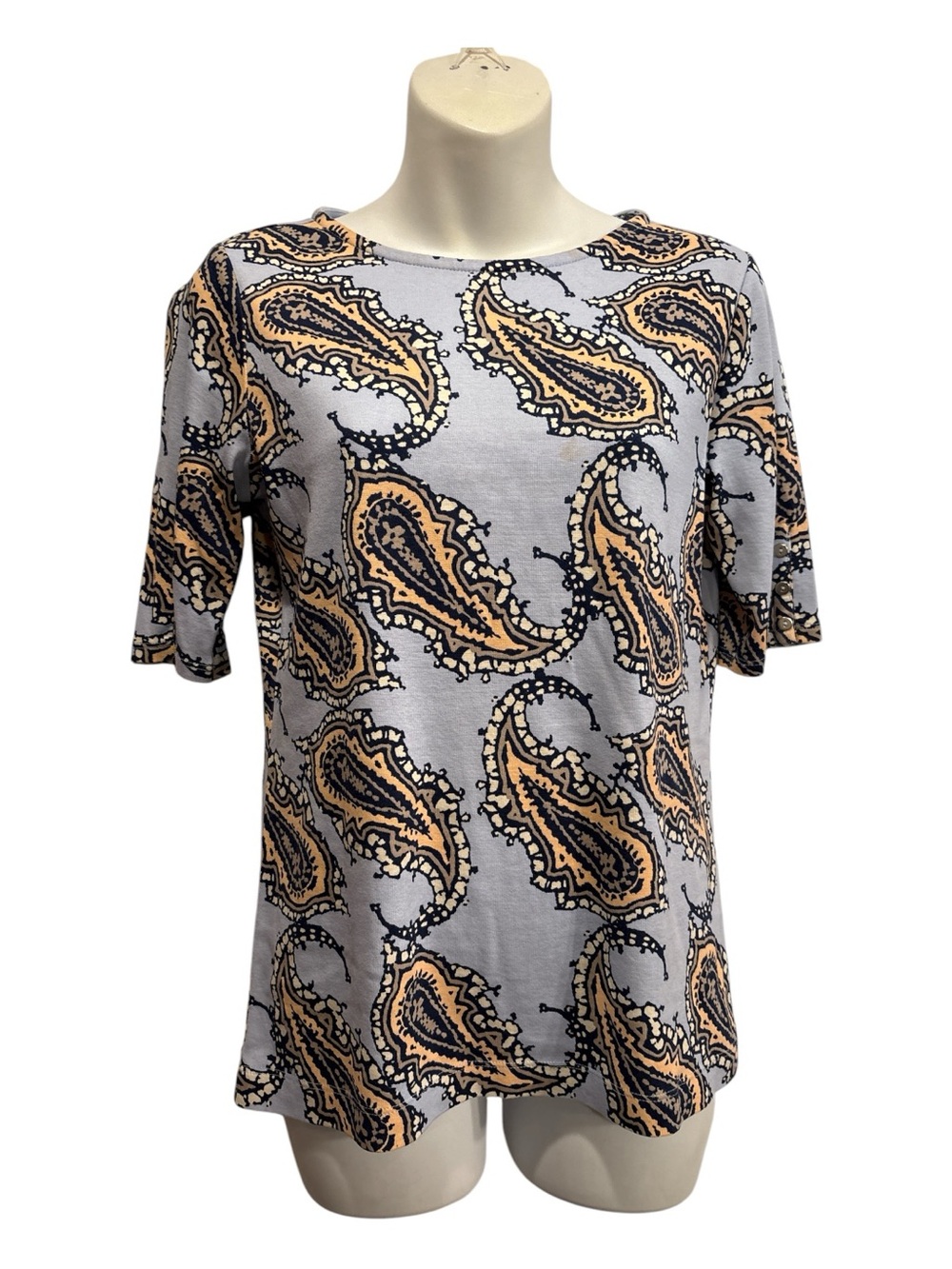 Chico’s Paisley Boat Neck Top - Size 0 (Small 4-6)  blue and peach